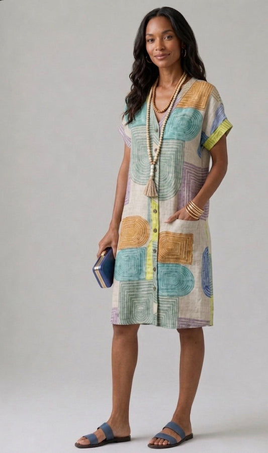 Fenella | V Neck Short Sleeve Knee Length Dress