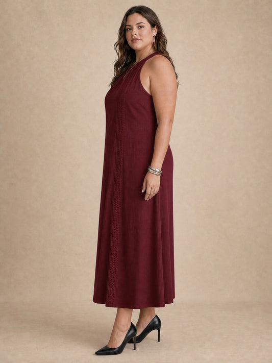 Adele Wine Red Lace Midi Dress