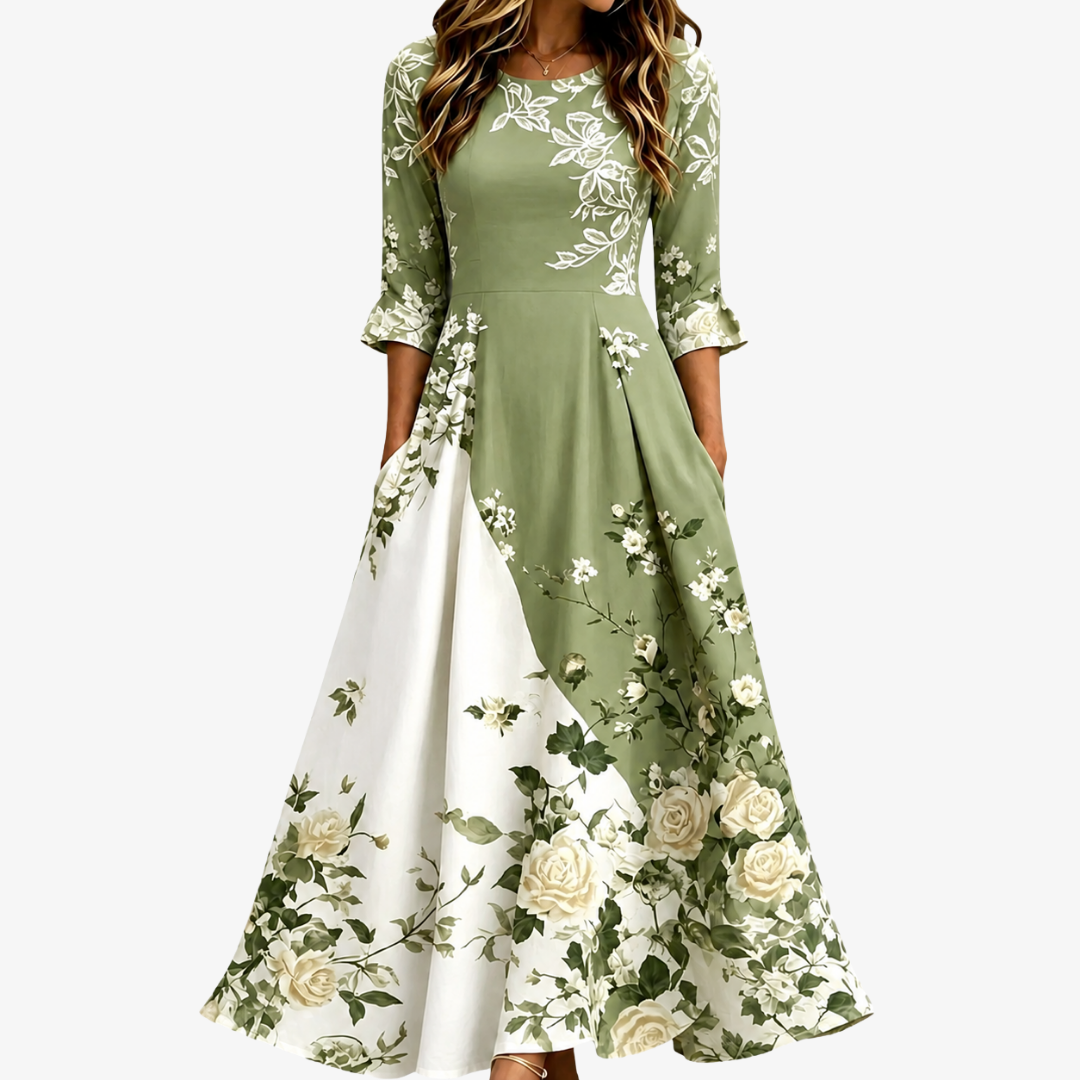 Robe Maxi à Poches Jardin de Roses Sauge