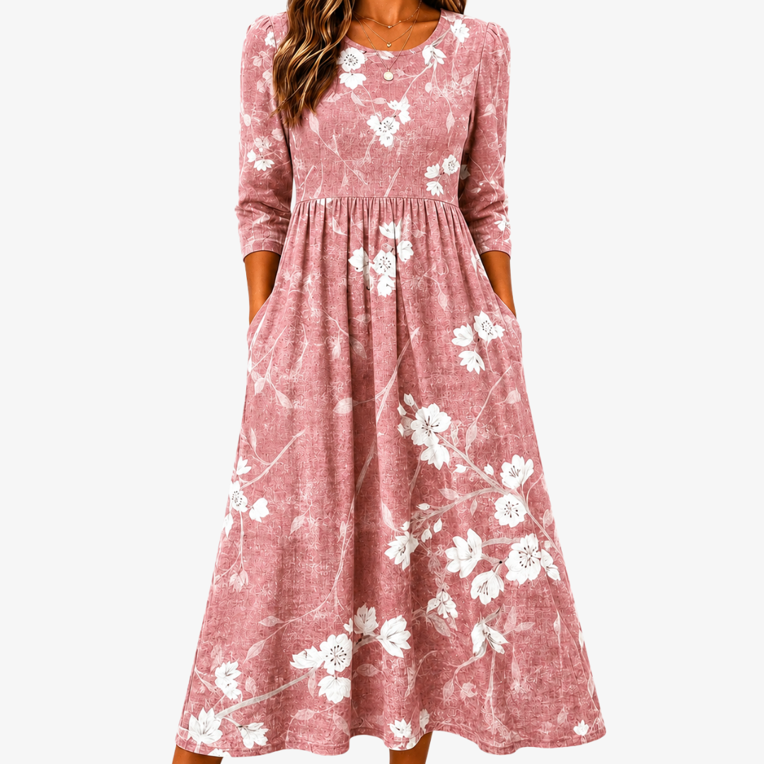 Robe Midi à Poches Floraison Rosée Grace