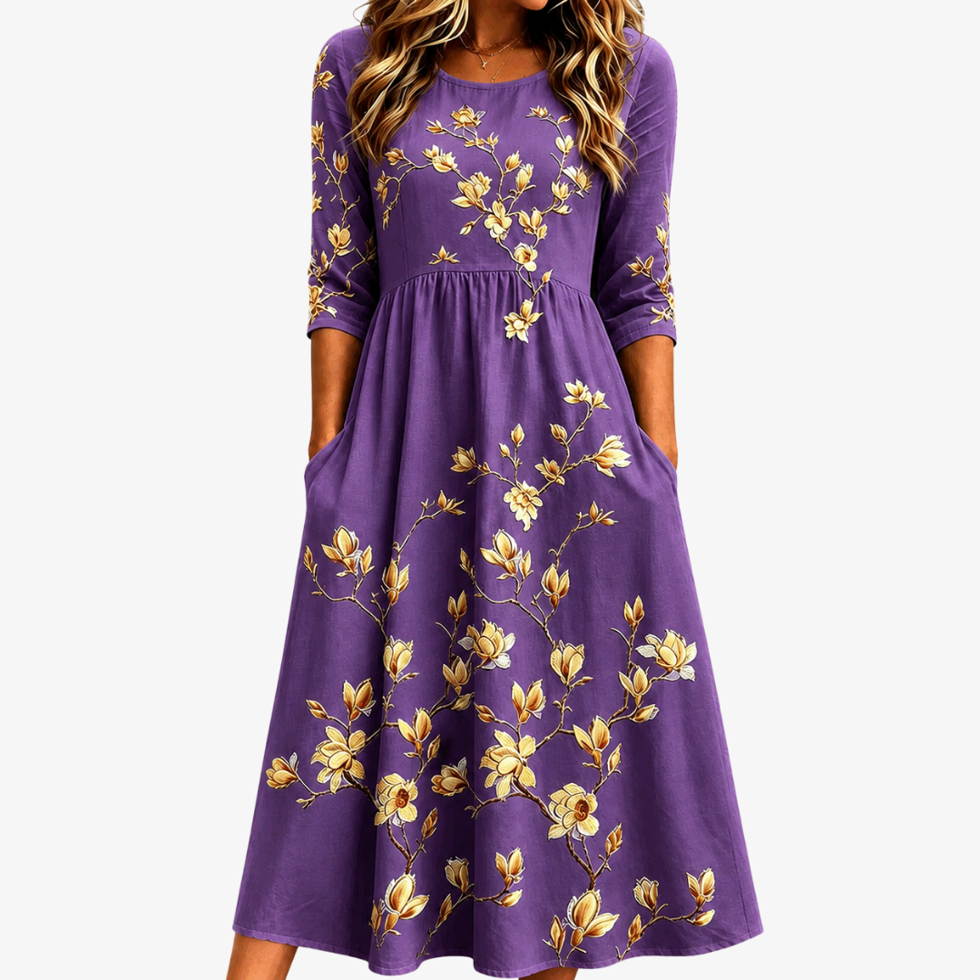 Robe Midi à Poches Charme Magnolia Doré