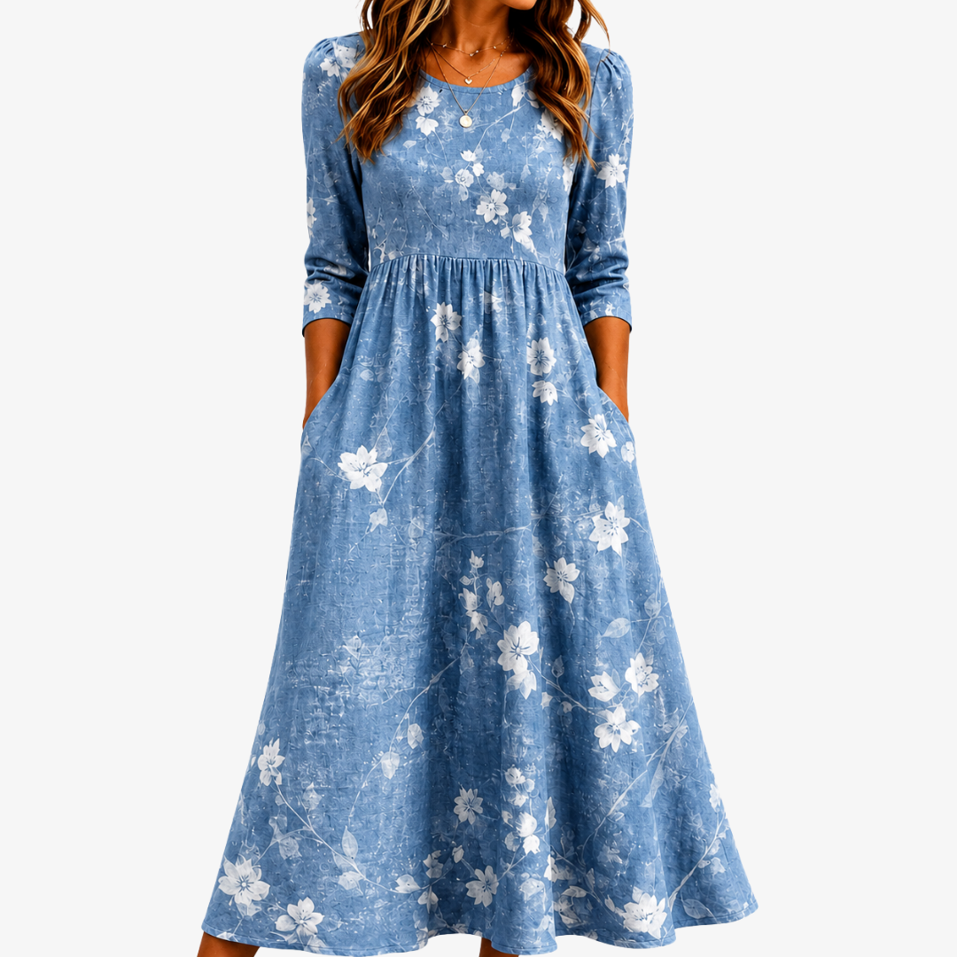 Robe Midi Fleurie à Poches Brise de Jacinthes