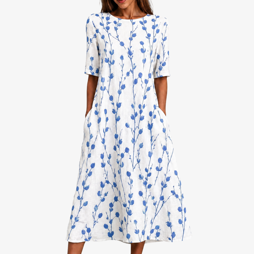 Robe Midi à Poches Brise de Prairie Bleue
