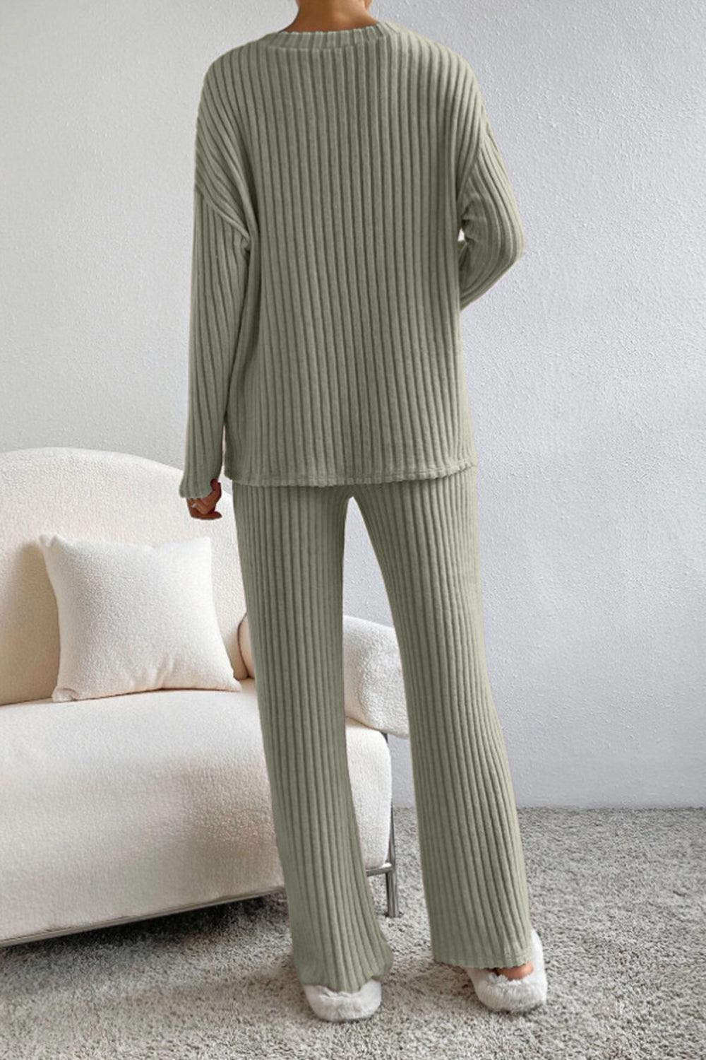 Lyra Ribbed V-Neck Top and Pants Set