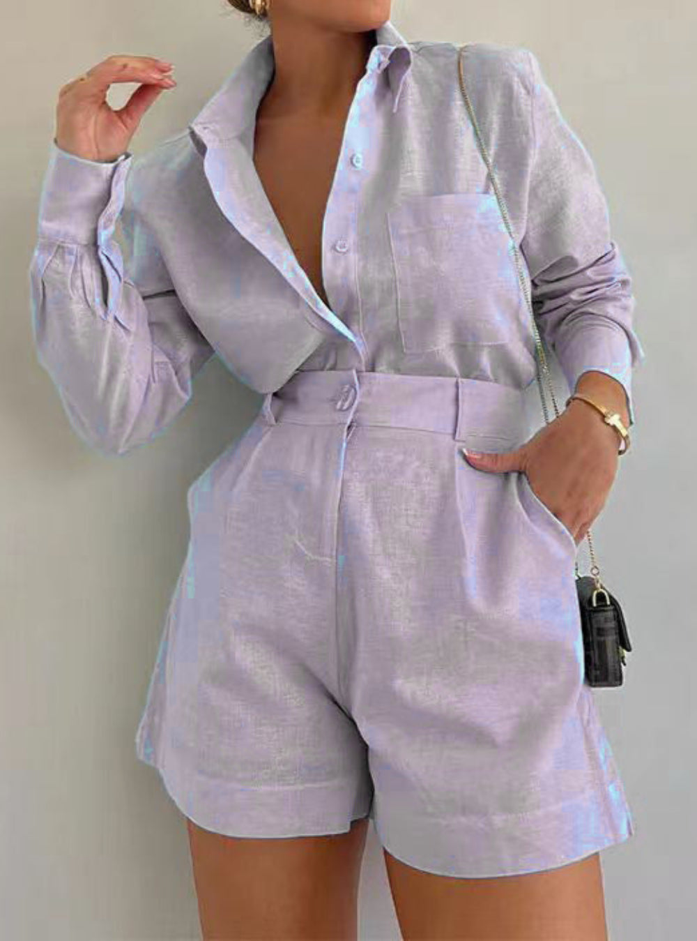 Sloane Cotton and Linen Long Sleeve Shorts Set