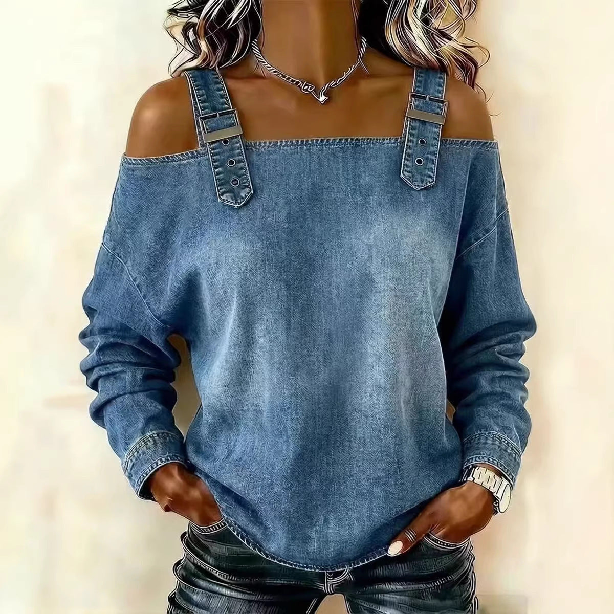 Serena Denim Off Shoulder Top