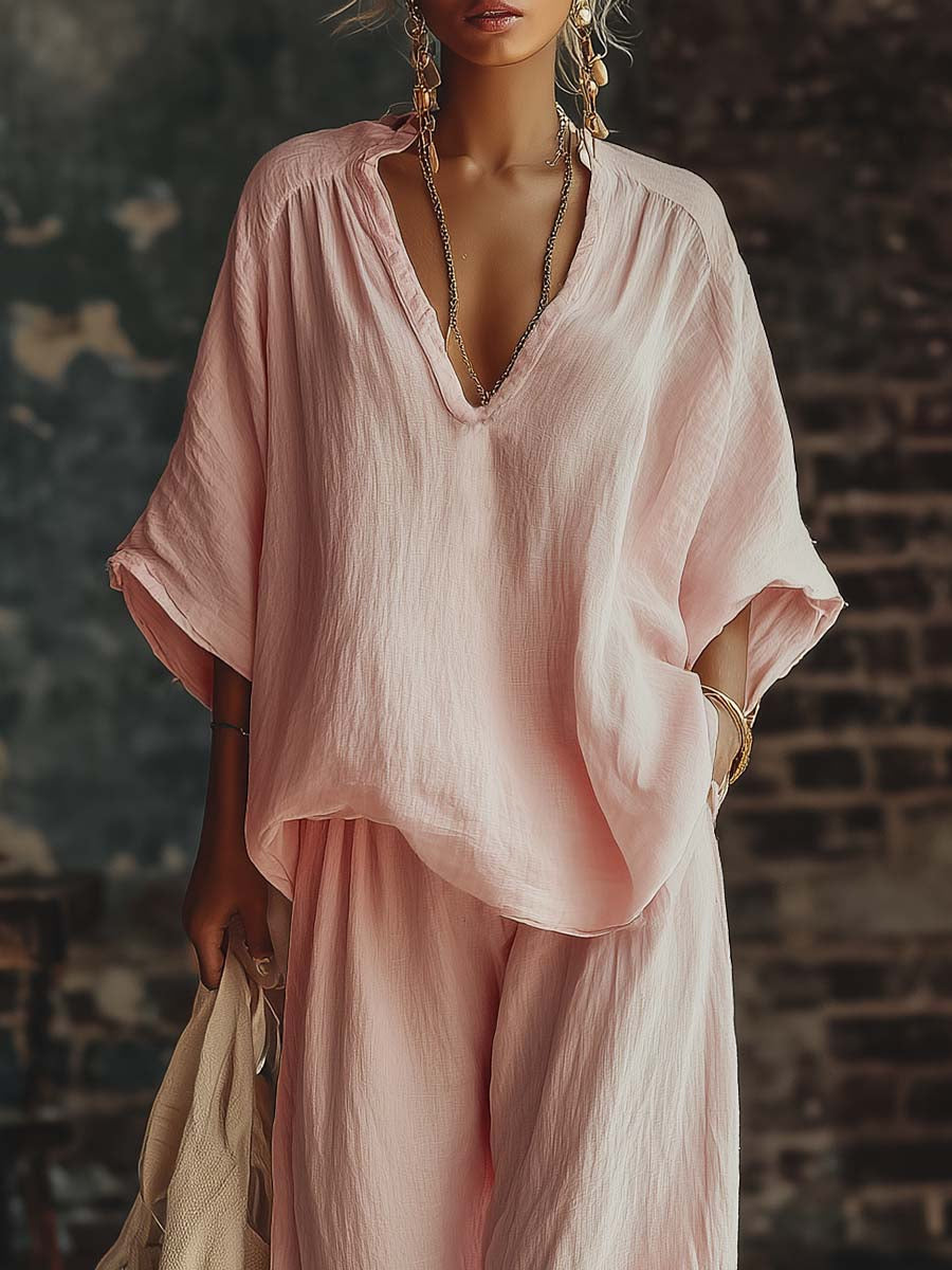 Aurora V-Neck Shirt and Trousers Set