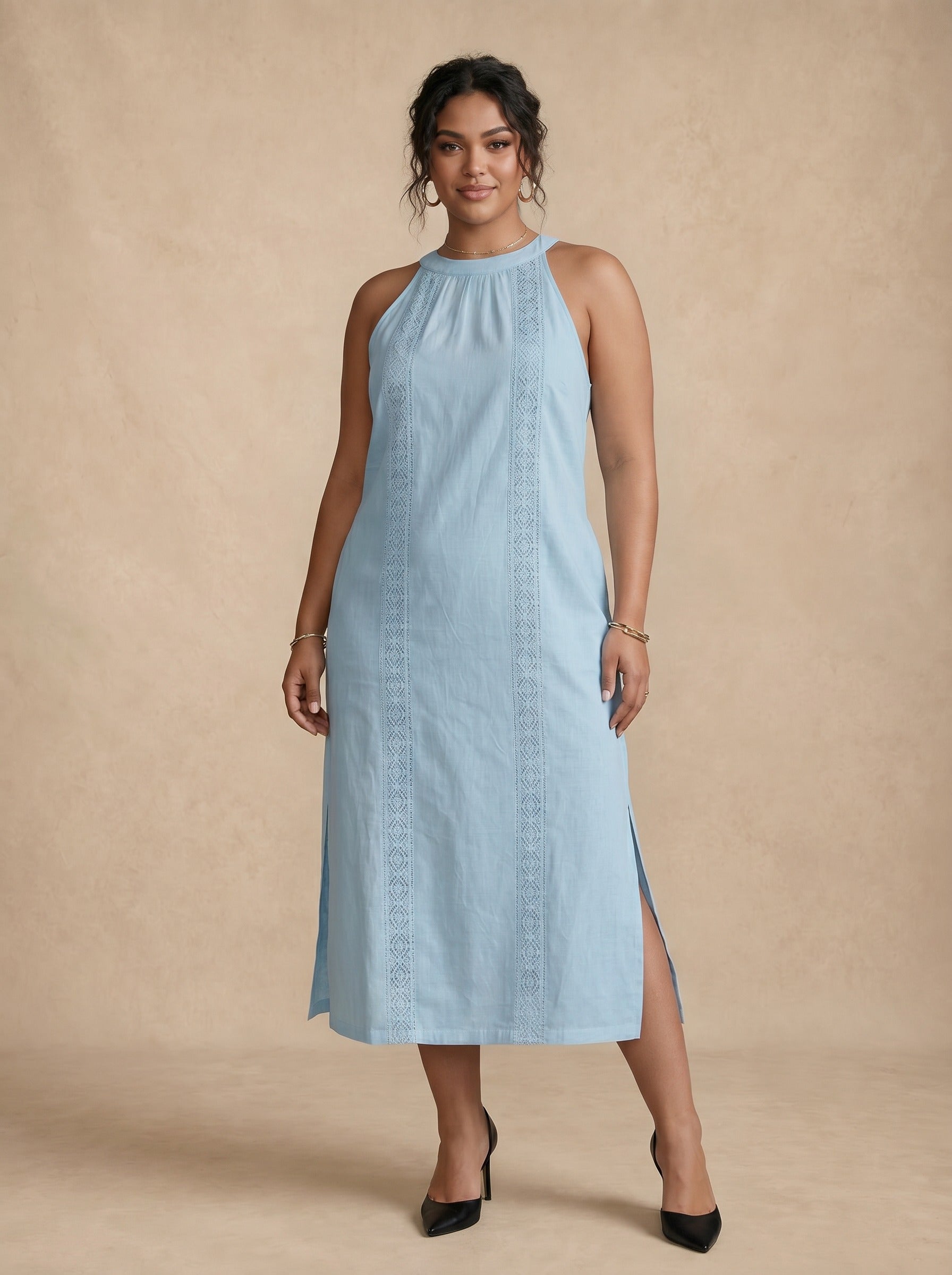 Adele Blue Lace Midi Dress