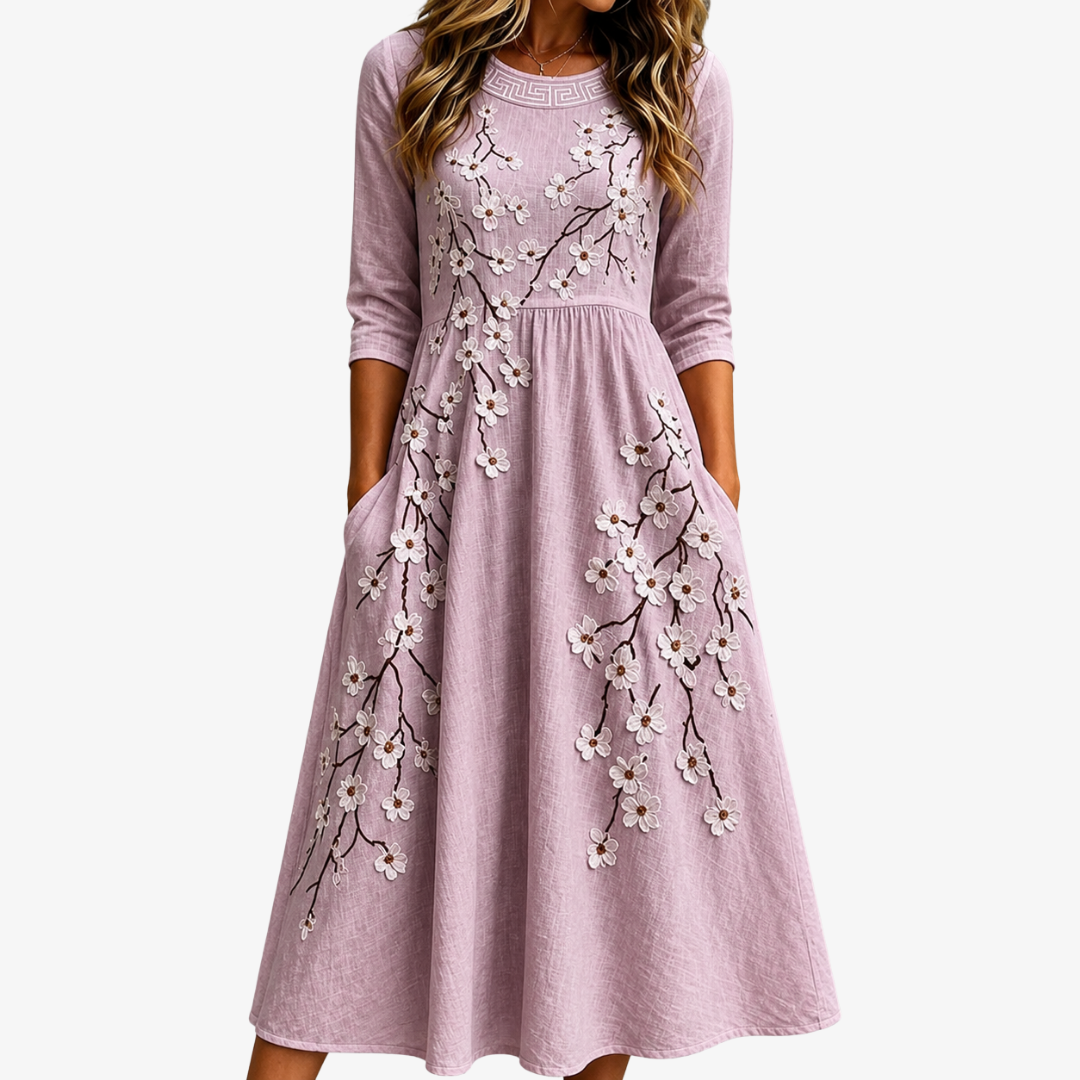 Robe Midi Fleurie Verger Rosé