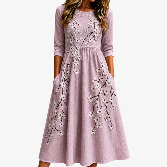 Robe Midi Fleurie Verger Rosé
