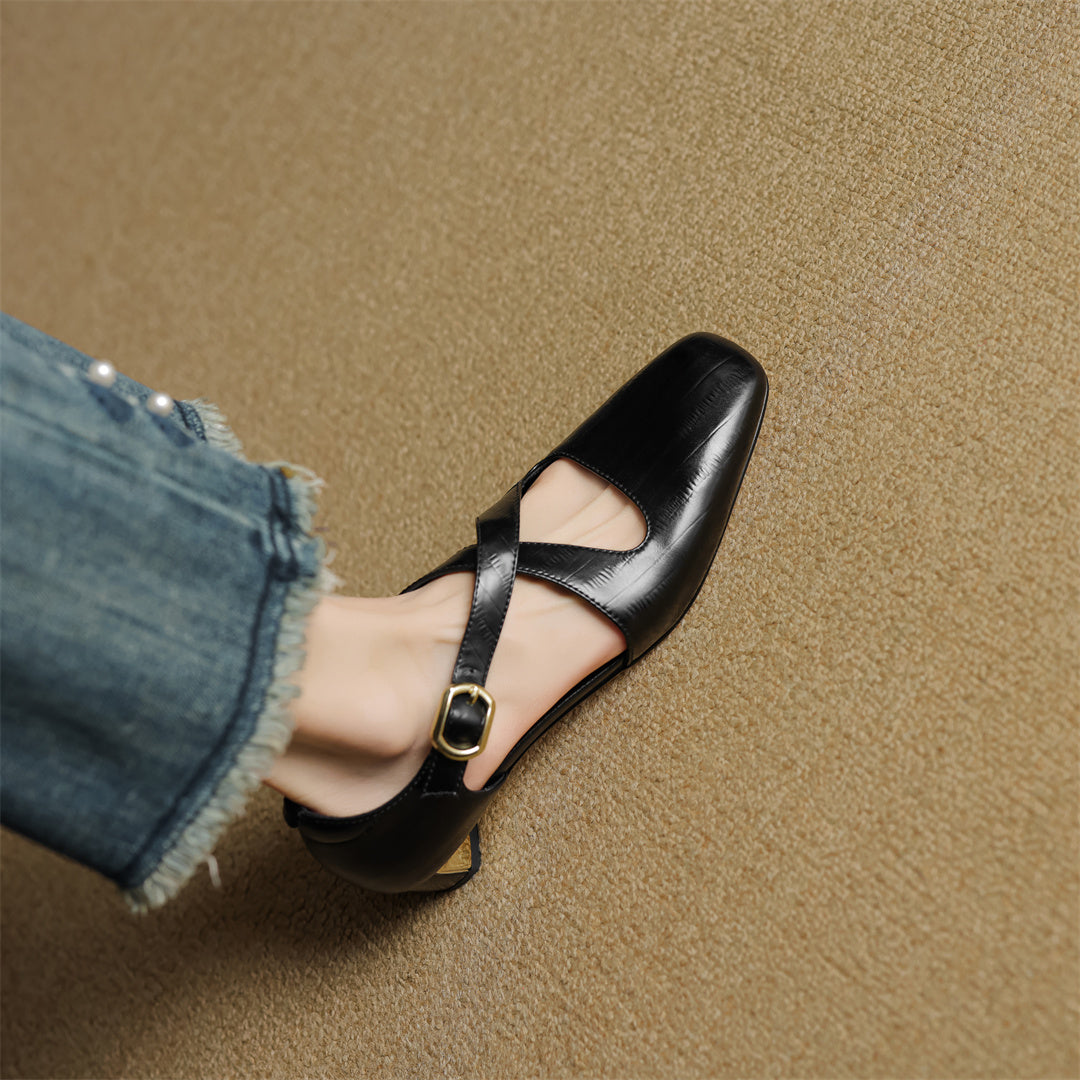 Rela Genuine Leather Cross-Strap Pumps