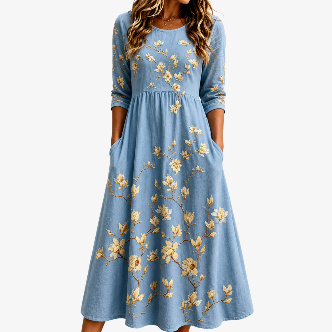 Robe Midi à Poches Prairie de Jacinthes