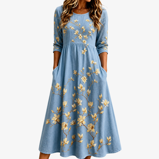 Robe Midi à Poches Prairie de Jacinthes