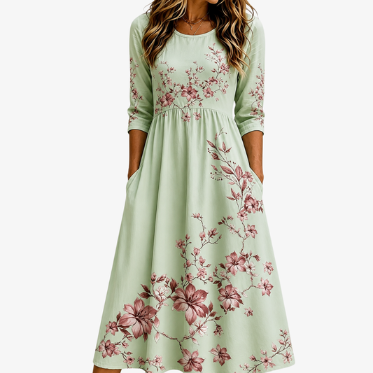 Robe Midi à Poches Floraison Sauge Grace