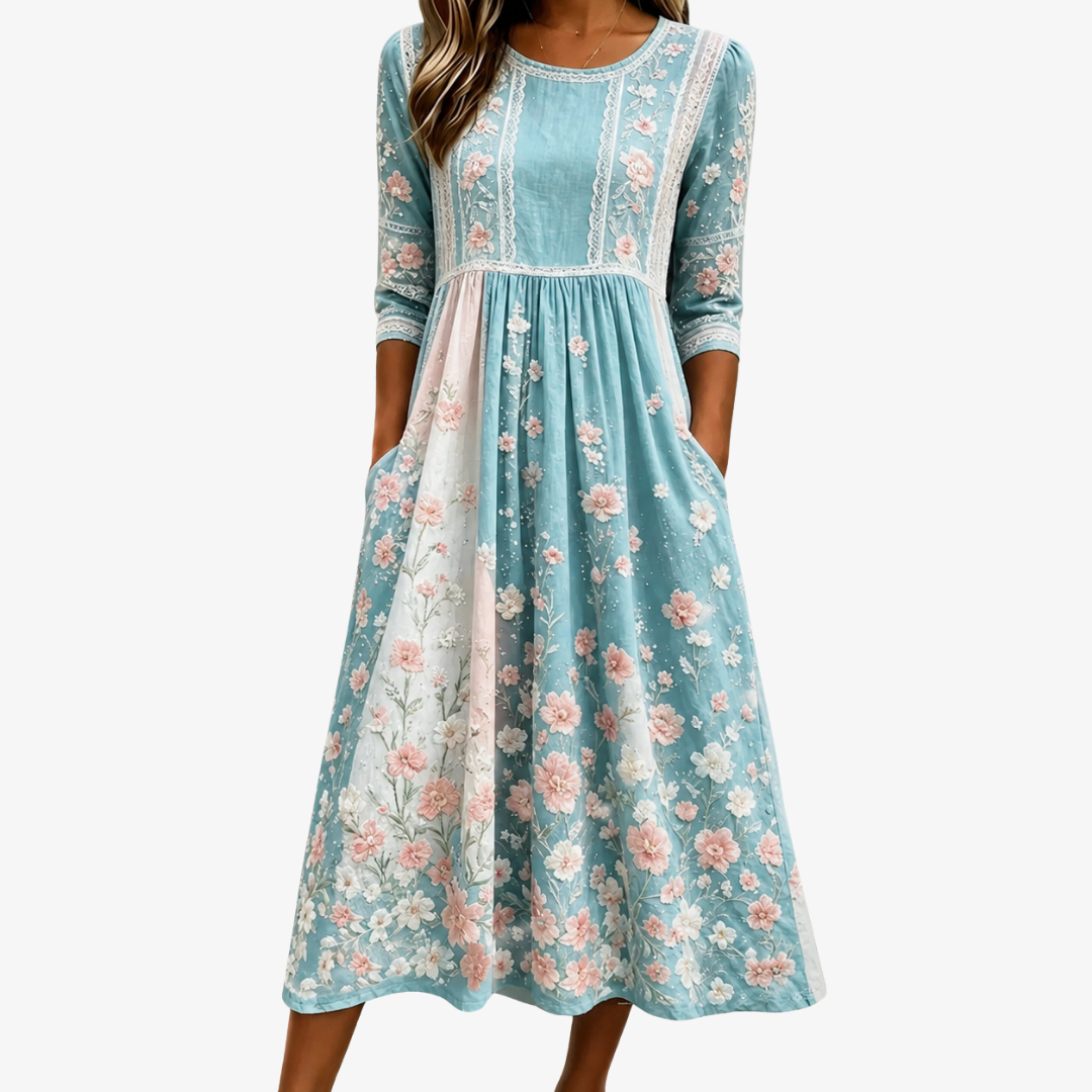 Robe Midi Patchwork Floraison Printanière