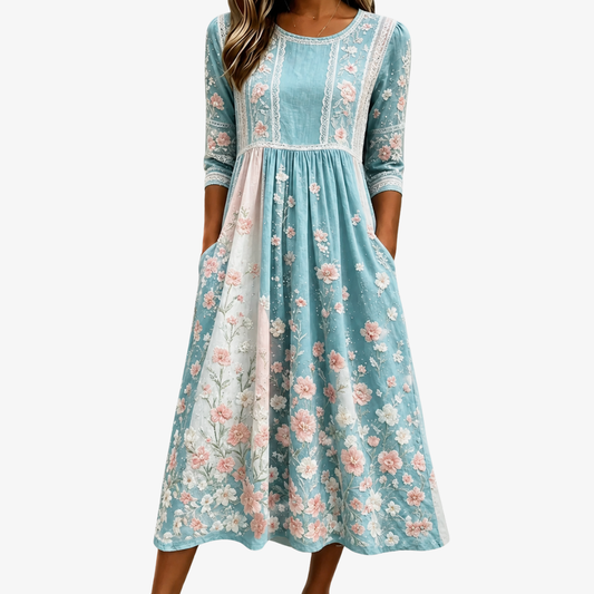 Robe Midi Patchwork Floraison Printanière