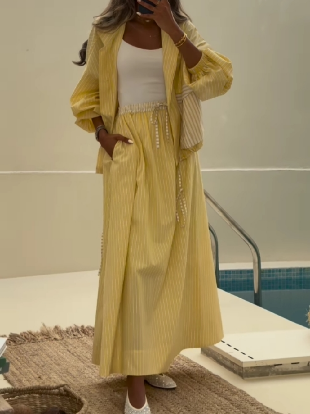 Lyka Yellow Striped Casual Set