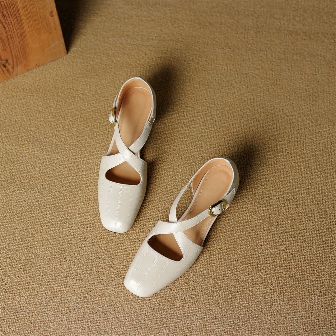 Rela Genuine Leather Cross-Strap Pumps