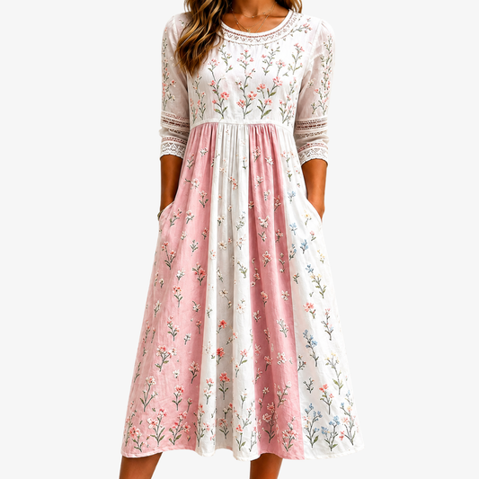 Robe Midi Patchwork à Poches Prairie Rosée