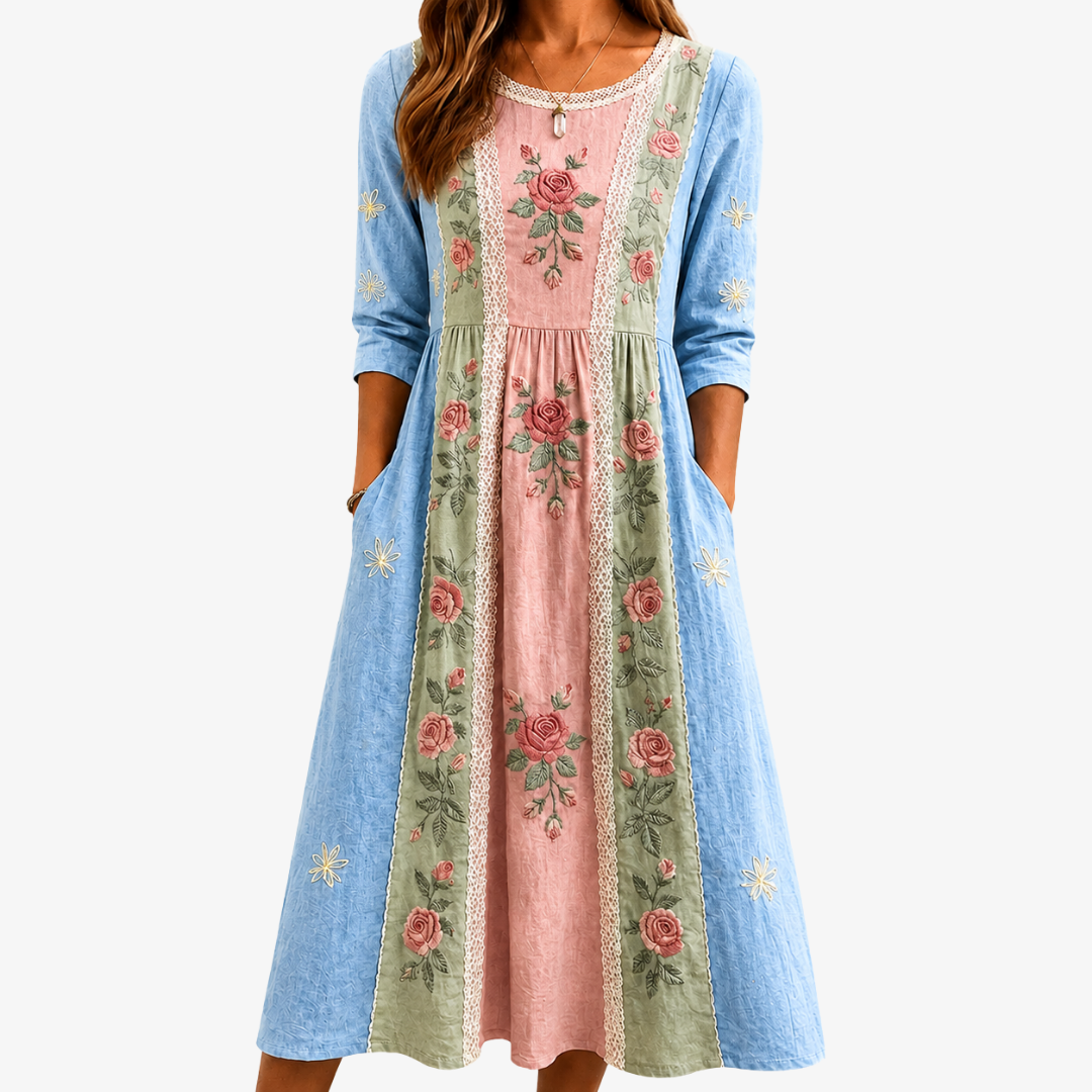 Robe Patchwork à Poches Jardin de Roses Vintage