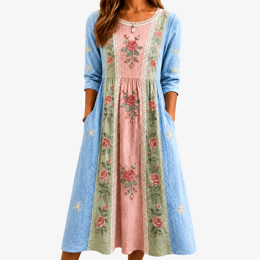 Robe Patchwork à Poches Jardin de Roses Vintage