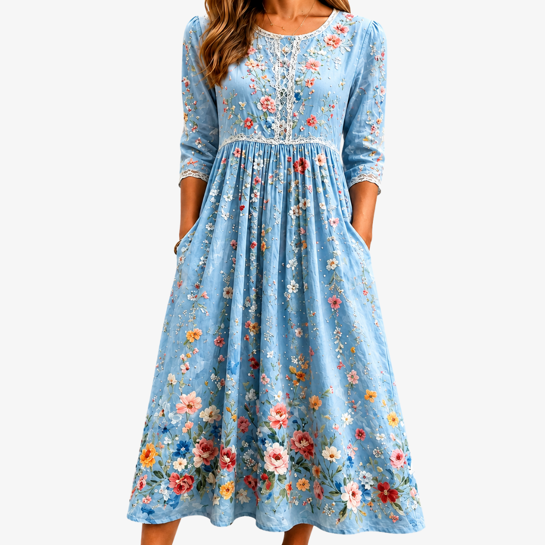 Robe Midi Jardin Floraison Céleste