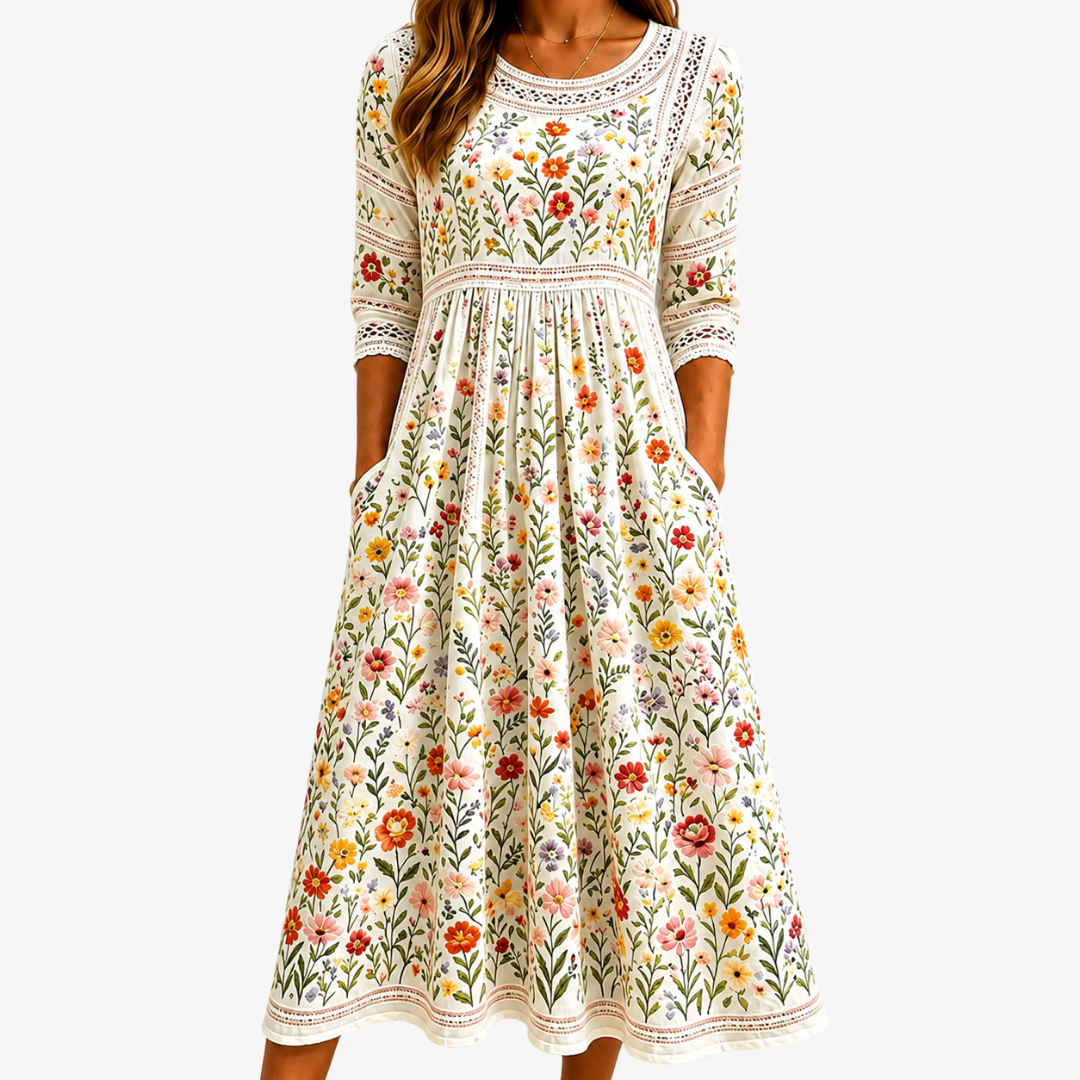 Robe Midi Charme Prairie de Fleurs des Champs