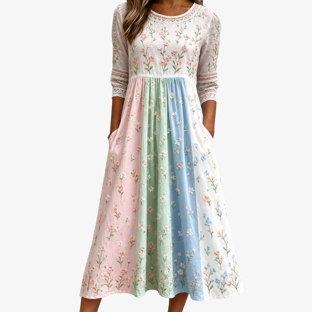 Robe Midi Fleurie à Poches Prairie Pastel