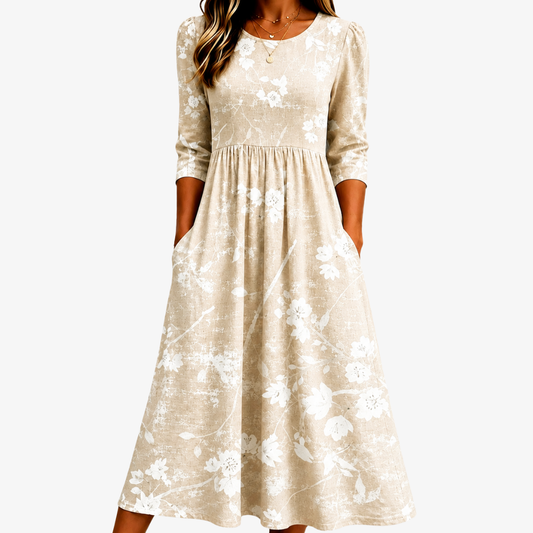 Robe Midi Quotidienne Floraison Douce Prairie
