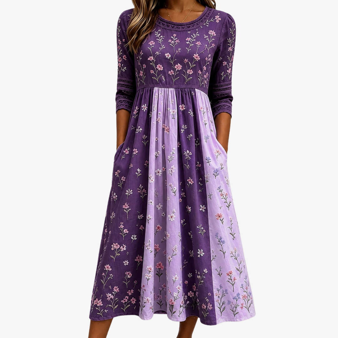 Robe Midi à Panneaux Fleurs des Champs Lavande