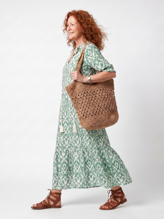 Ilara | Pattern V Neck Tassel Midi Dress