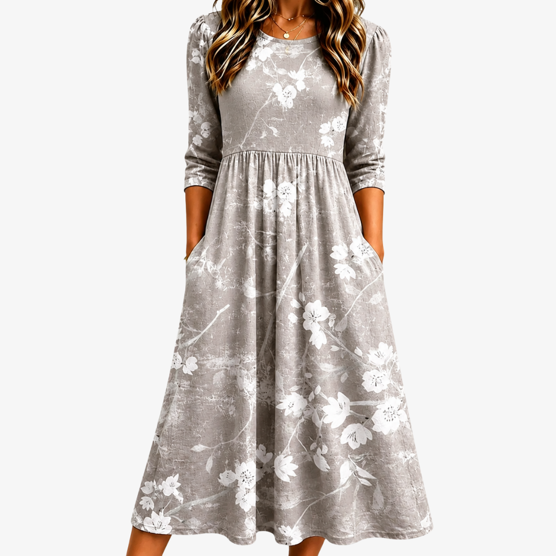 Robe Midi à Poches Floraison Argentée Grace