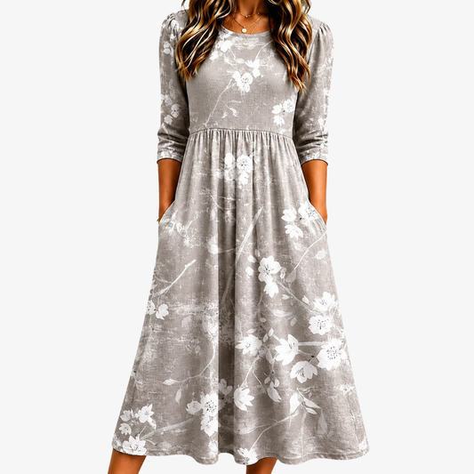Robe Midi à Poches Floraison Argentée Grace