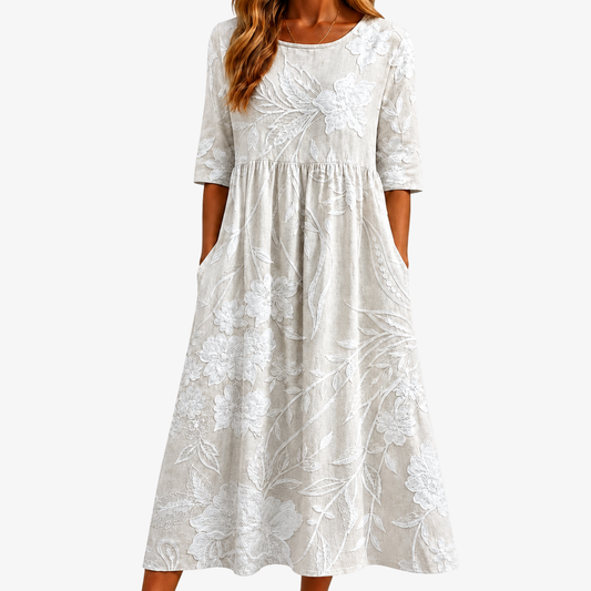 Robe Midi Élégante à Poches Jardin Murmurant