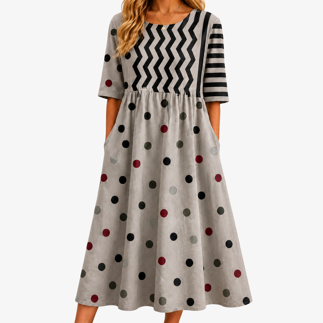 Robe Midi à Poches Imprimés Mixtes Charme Moderne