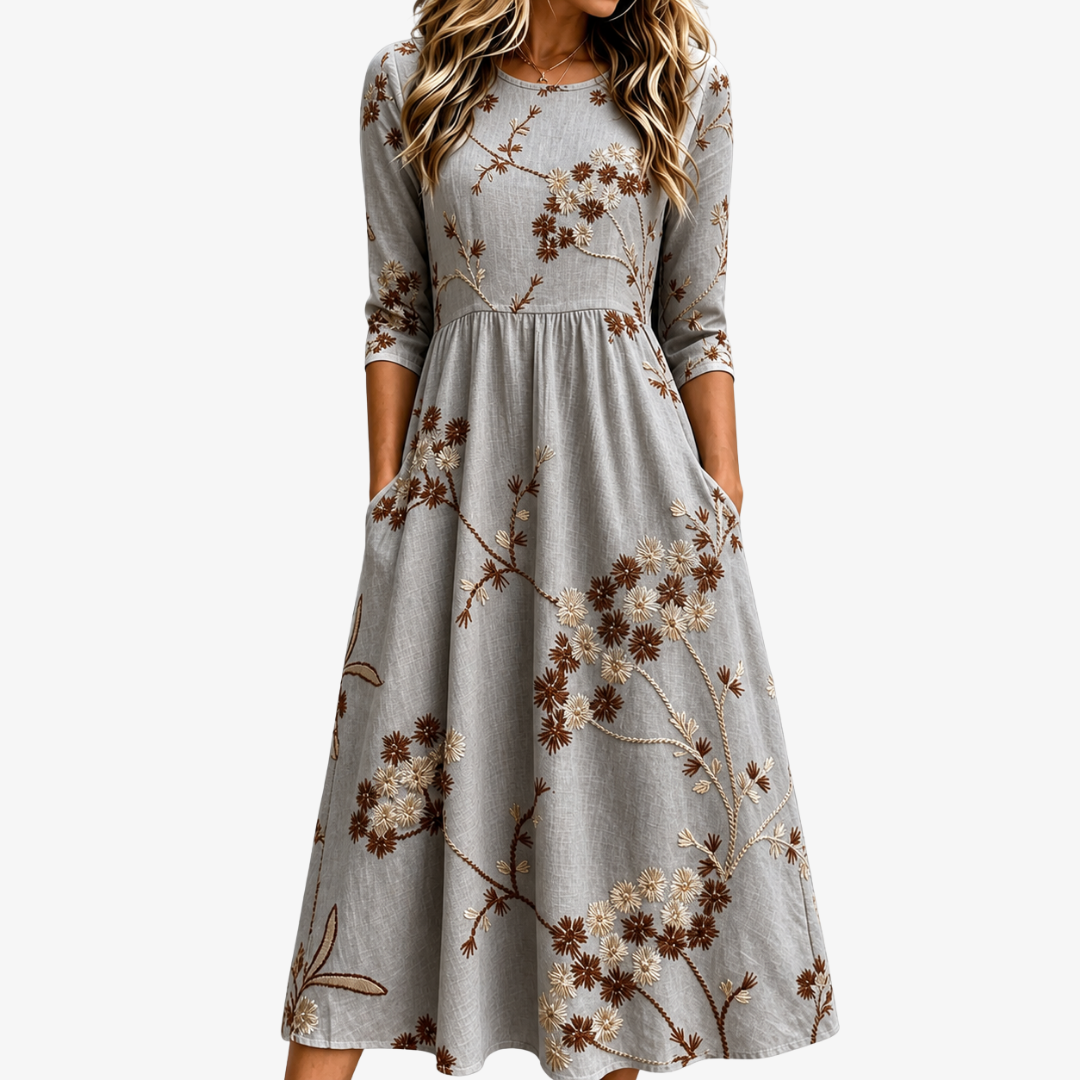 Robe Midi à Poches Floraison d'Automne