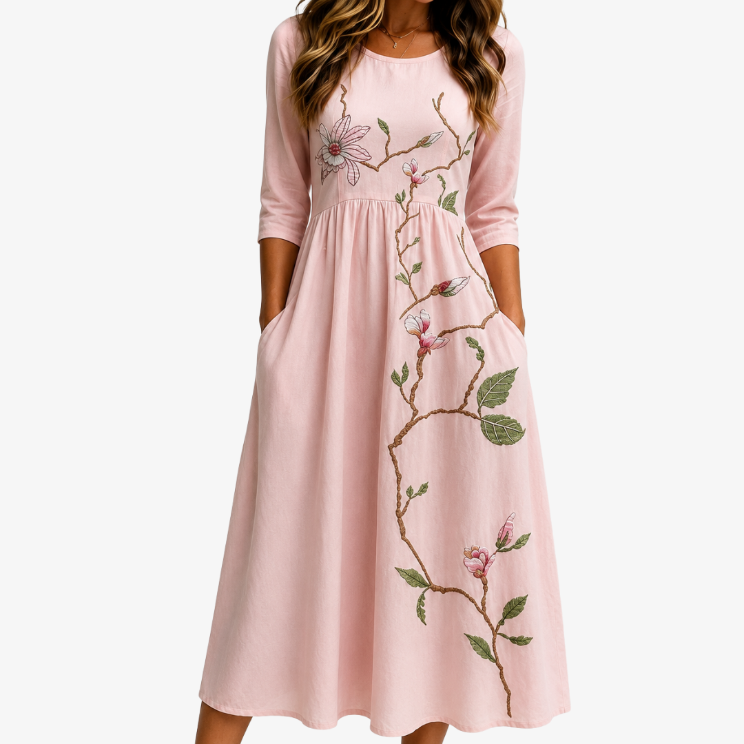 Robe Midi Jardin Magnolia Rosé