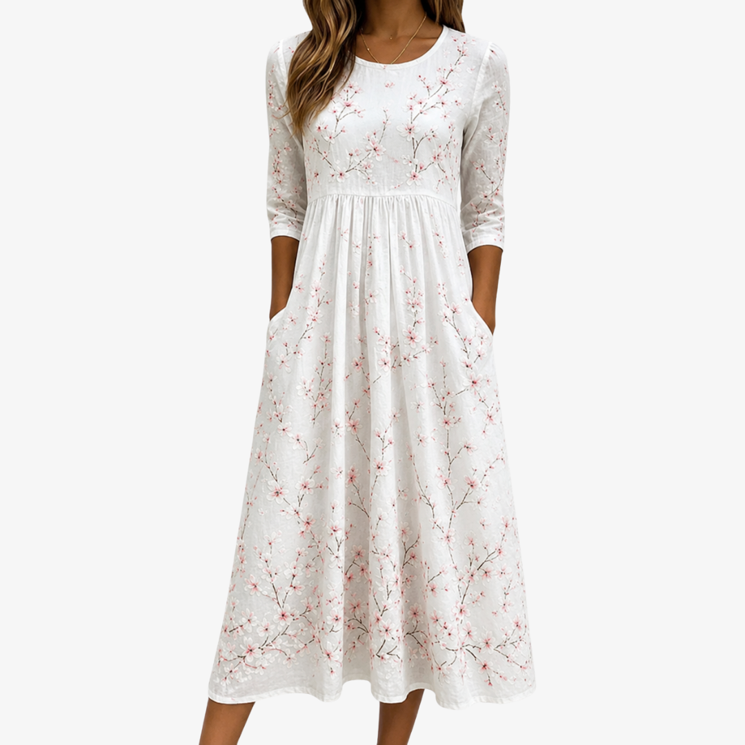 Robe Midi Quotidienne Fleurs de Cerisier Grace