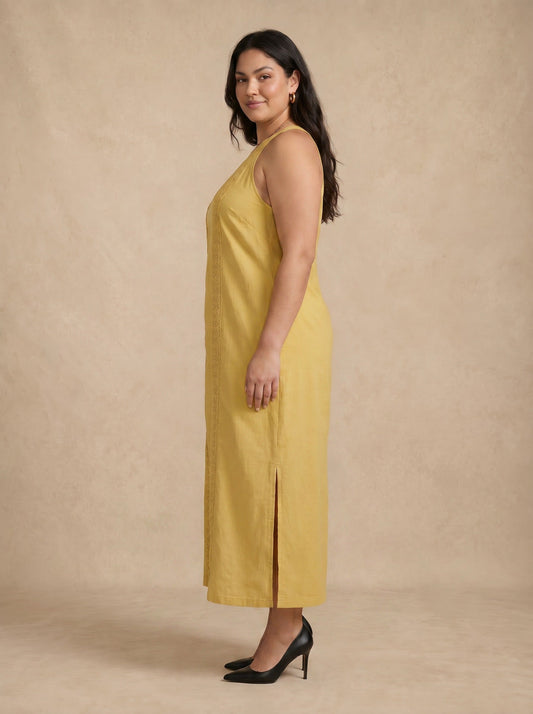 Adele Yellow Lace Midi Dress