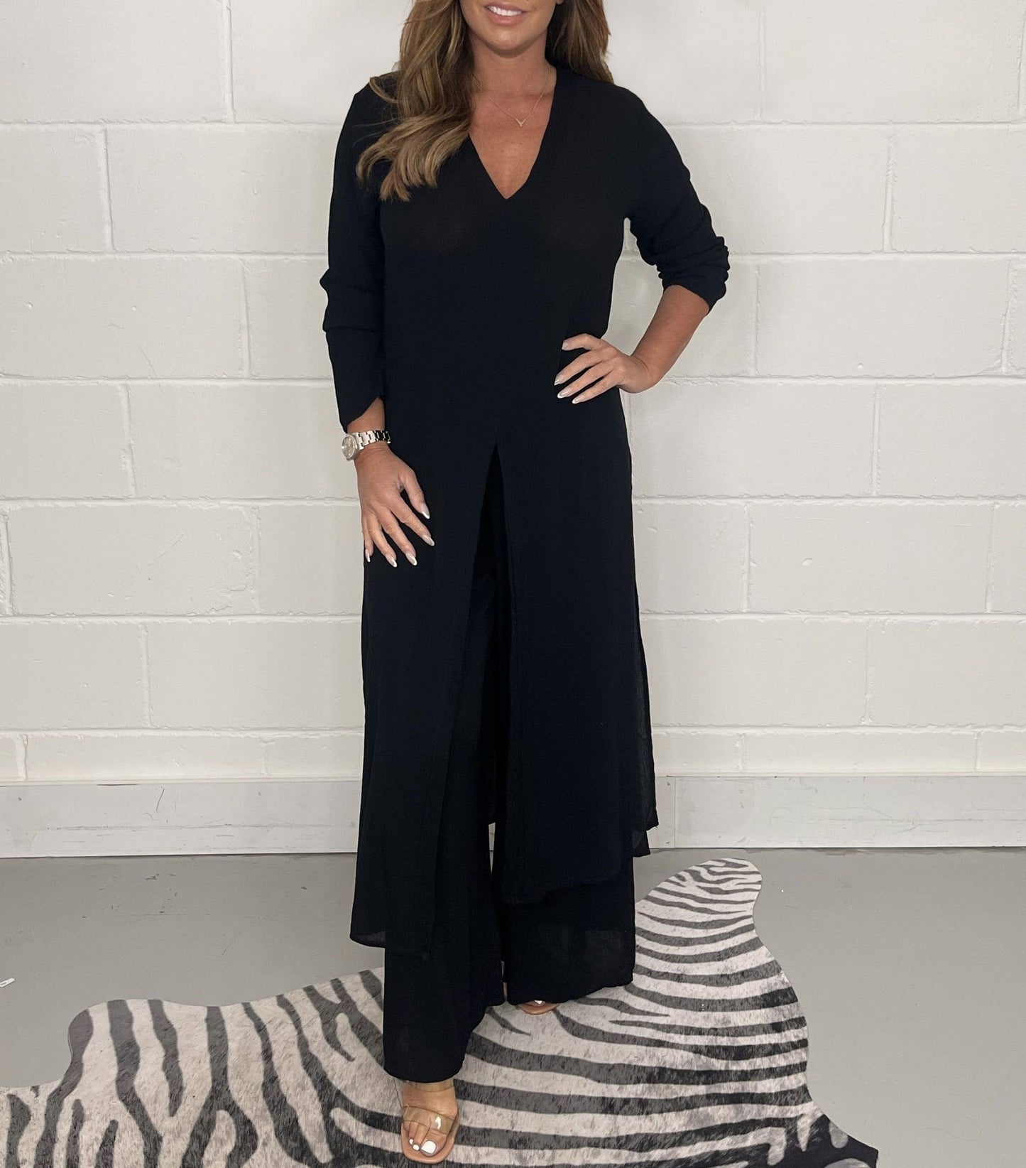 Lany Casual Long Top and Matching Pants Set