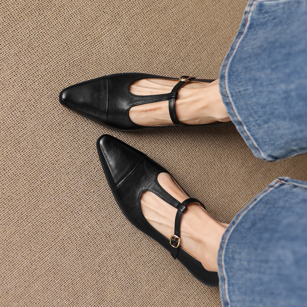 Boria Genuine Leather T-strap Heels