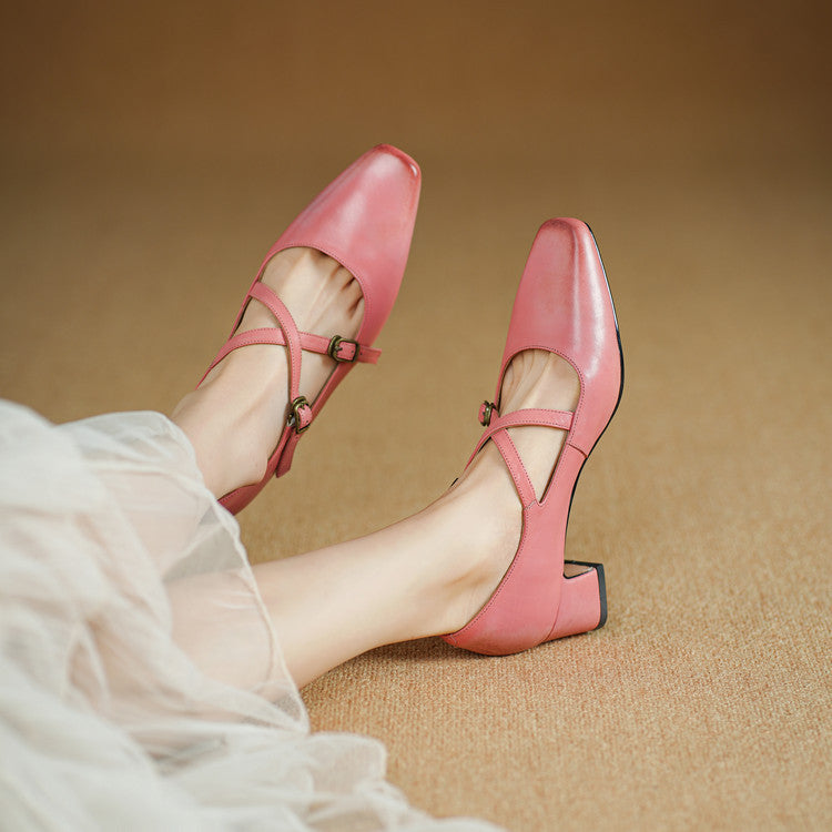 Ceren Genuine Leather Crisscross Strap Heels