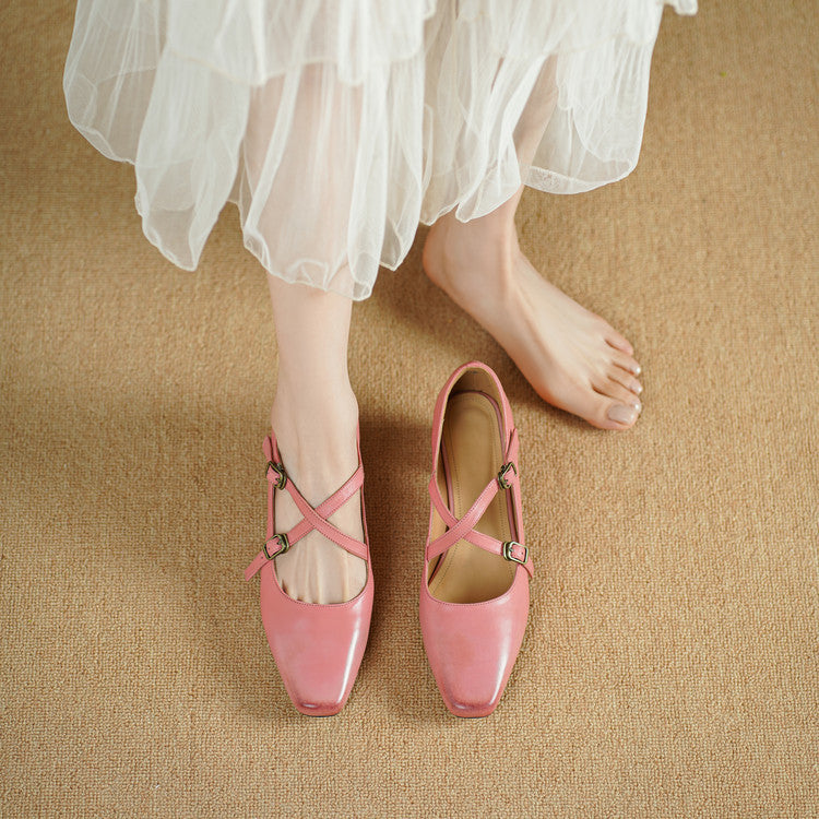 Ceren Genuine Leather Crisscross Strap Heels