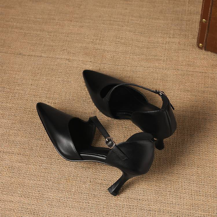 Avena Genuine Leather Crossover Strap Heels