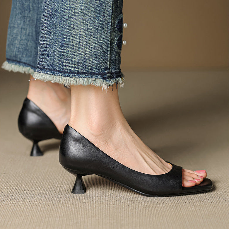 Celin Peep Toe Genuine Leather Heels