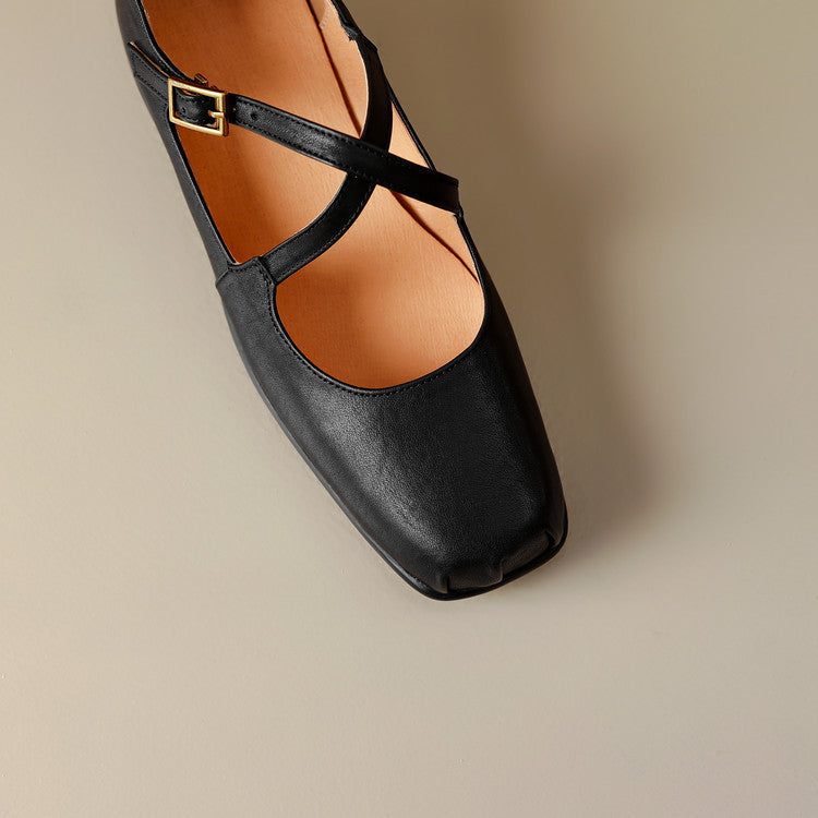 Gisel Genuine Leather Crisscross Flats