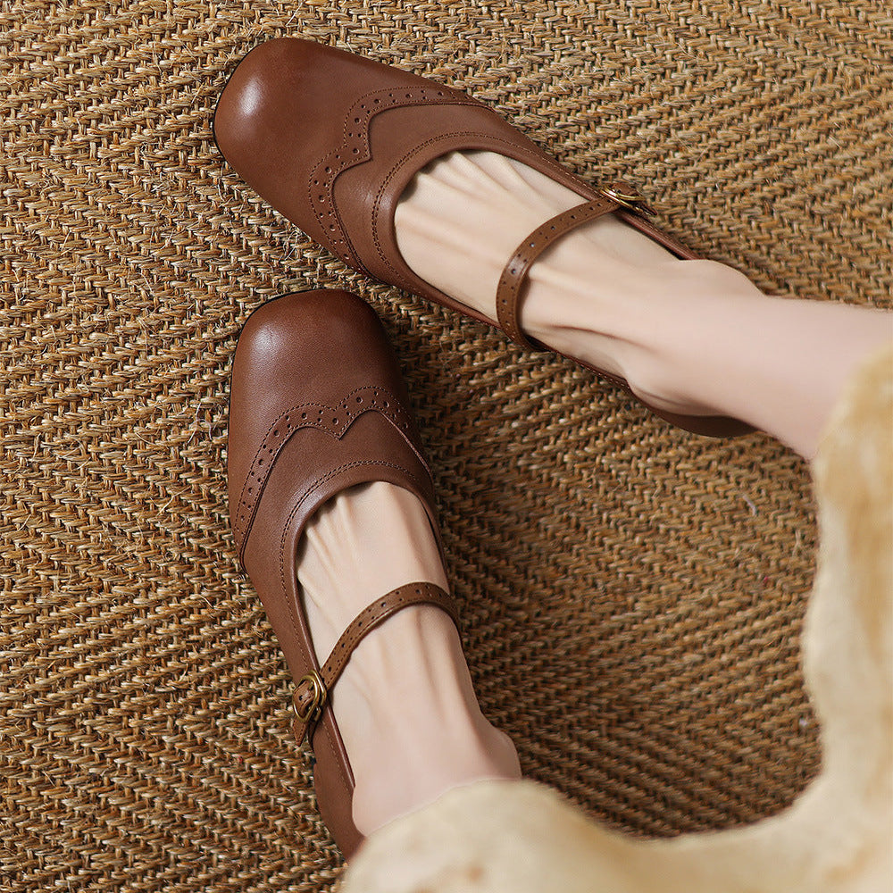 Harel Genuine Leather Wingtip Brogue Heels