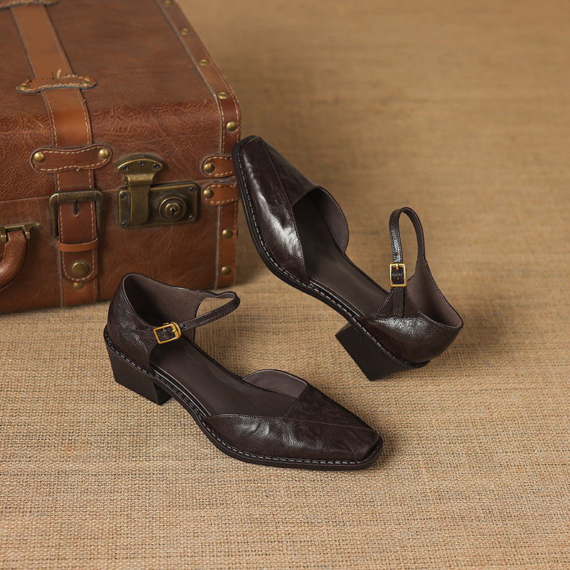 Elra Genuine Leather Mary Jane Heels