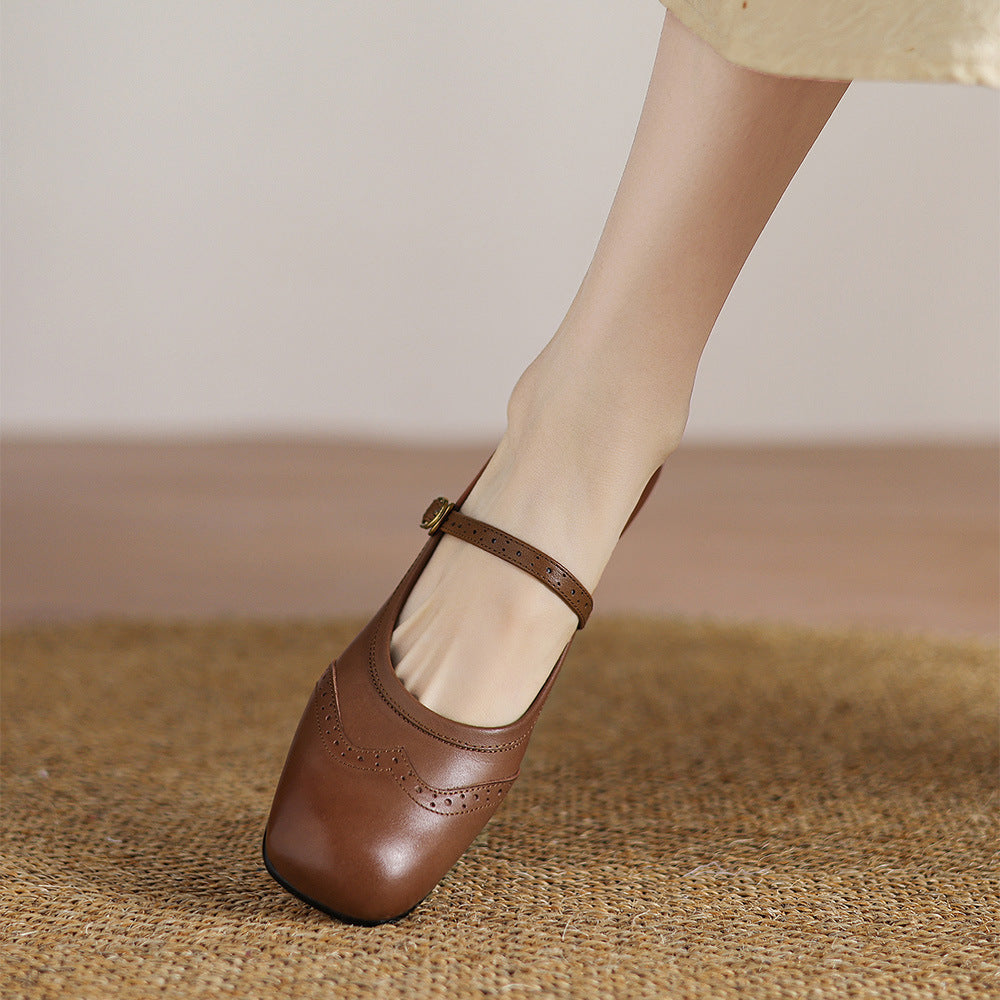 Harel Genuine Leather Wingtip Brogue Heels