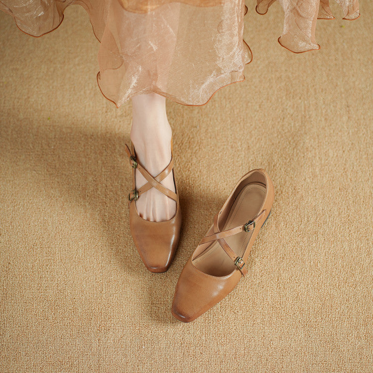 Ceren Genuine Leather Crisscross Strap Heels